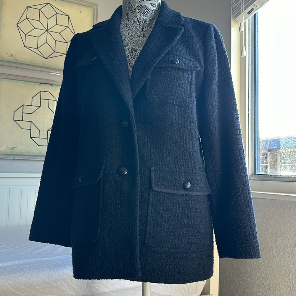 Talbots Black Tweed Button Front Collared Blazer … - image 7